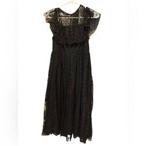 Torrid Black Lace Cold Shoulder Sheer Star Print Mesh Pleated Dress Size 0